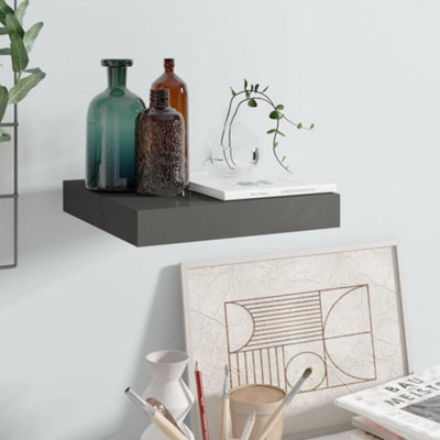 Vidaxl Floating Wall Shelf High Gloss 23X23.5x3.8 Cm Mdf Grey