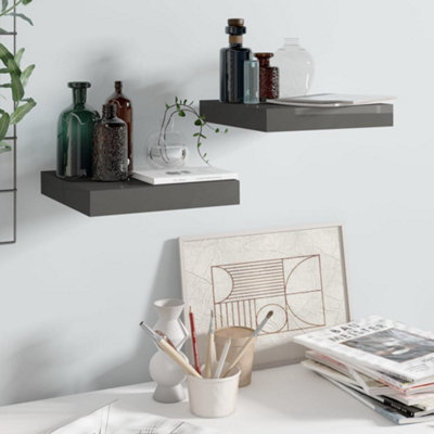 B&Q -  Floating Wall Shelves 2 Pcs High Gloss Grey 23X23.5X3.8 Cm Mdf