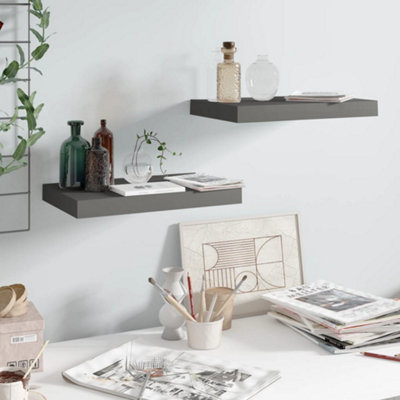B&Q -  Floating Wall Shelves 2 Pcs High Gloss Grey 40X23X3.8 Cm Mdf