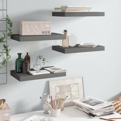 Vidaxl Floating Wall Shelves 4 Pcs High Gloss 40X23x3.8 Cm Mdf Grey