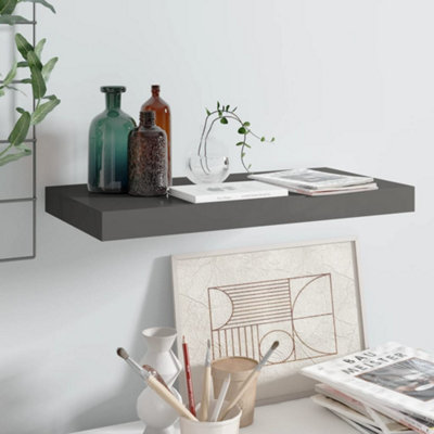 B&Q -  Floating Wall Shelf High Gloss Grey 50X23X3.8 Cm Mdf
