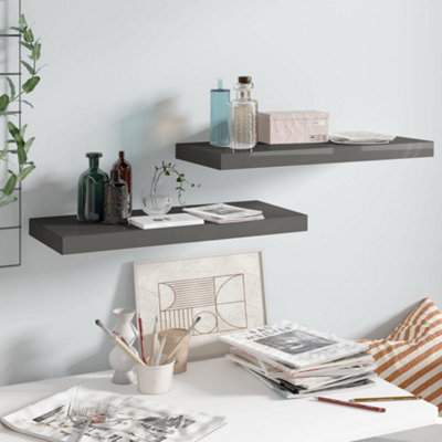 Vidaxl Floating Wall Shelves 2 Pcs High Gloss 60X23.5x3.8 Cm Mdf Grey