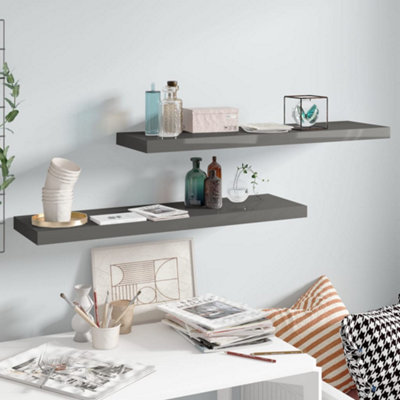 B&Q -  Floating Wall Shelves 2 Pcs High Gloss Grey 90X23.5X3.8 Cm Mdf