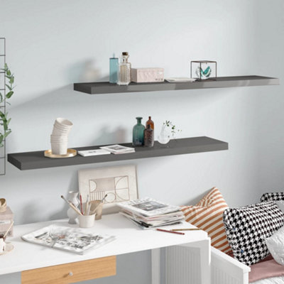B&Q -  Floating Wall Shelves 2 Pcs High Gloss Grey 120X23.5X3.8 Cm Mdf