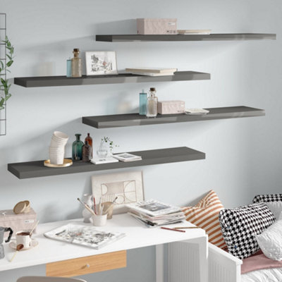 B&Q -  Floating Wall Shelves 4 Pcs High Gloss Grey 120X23.5X3.8 Cm Mdf