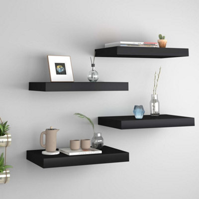 B&Q -  Floating Wall Shelves 4 Pcs Black 40X23X3.8 Cm Mdf