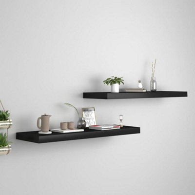 B&Q -  Floating Wall Shelves 2 Pcs Black 80X23.5X3.8 Cm Mdf