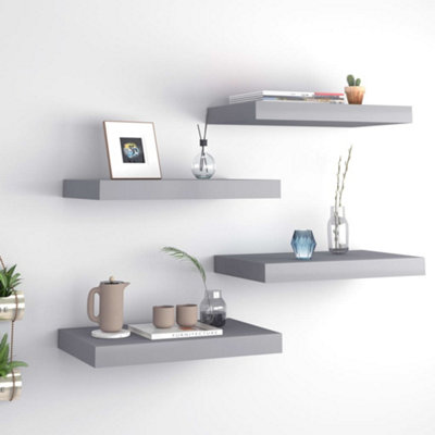 Vidaxl Floating Wall Shelves 4 Pcs Grey 40X23X3.8 Cm Mdf from B&Q