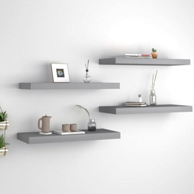 B&Q -  Floating Wall Shelves 4 Pcs Grey 60X23.5X3.8 Cm Mdf