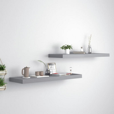 B&Q -  Floating Wall Shelves 2 Pcs Grey 80X23.5X3.8 Cm Mdf
