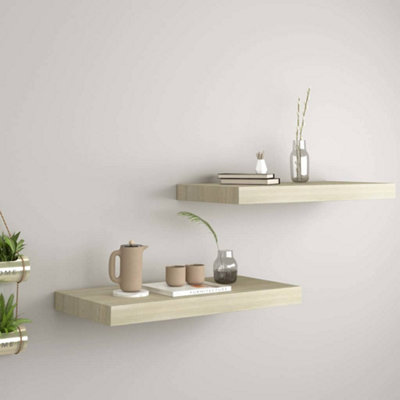 B&Q -  Floating Wall Shelves 2 Pcs Oak 50X23X3.8 Cm Mdf