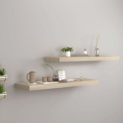B&Q -  Floating Wall Shelves 2 Pcs Oak 80X23.5X3.8 Cm Mdf