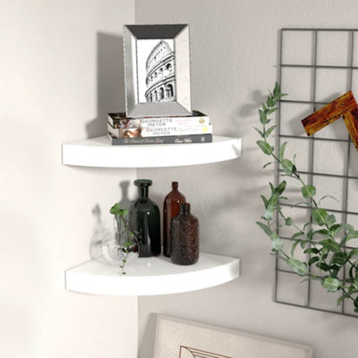 B&Q -  Floating Corner Shelves 2 Pcs High Gloss White 25X25X3.8 Cm Mdf