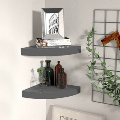 B&Q -  Floating Corner Shelves 2 Pcs High Gloss Grey 25X25X3.8 Cm Mdf