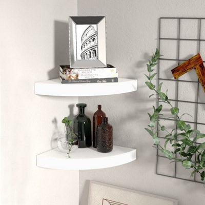 B&Q -  Floating Corner Shelves 2 Pcs White 25X25X3.8 Cm Mdf
