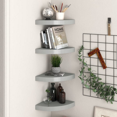 B&Q -  Floating Corner Shelves 4 Pcs Grey 25X25X3.8 Cm Mdf