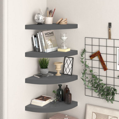 Vidaxl Floating Corner Shelves 4 Pcs High Gloss 35X35x3.8 Cm Mdf Grey
