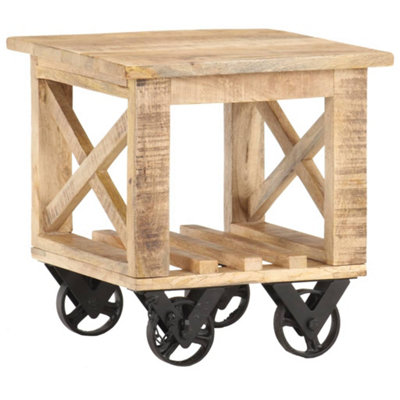 Vidaxl Side Table With Wheels 40X40X42 Cm Rough Mango Wood from B&Q