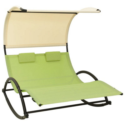 Vidaxl Double Sun Lounger With Canopy Textilene Green And Cream from B&Q