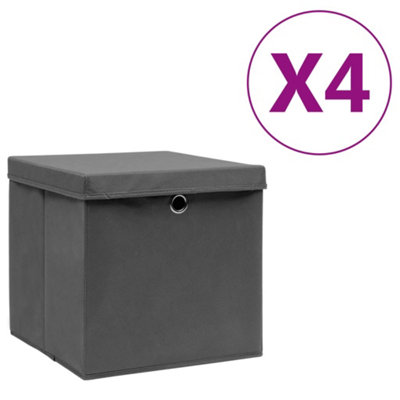B&Q -  Storage Boxes With Covers 4 Pcs 28X28X28 Cm Grey