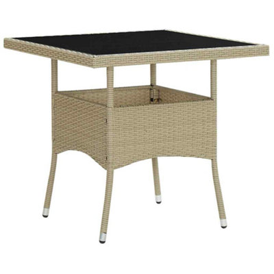 B&Q -  Outdoor Dining Table Beige Poly Rattan And Glass