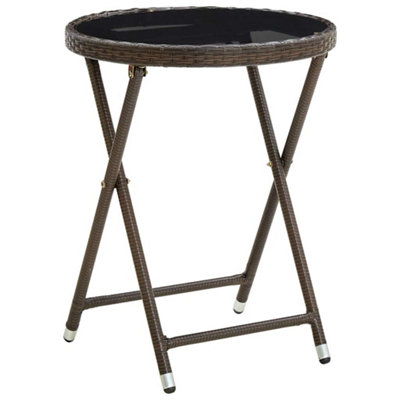 B&Q -  Tea Table Brown 60 Cm Poly Rattan And Tempered Glass