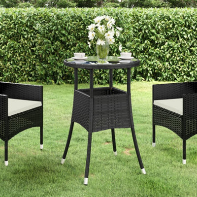 VidaXL Garden Table - 60x75 cm - Poly Rattan & Tempered Glass - Black - Image 3