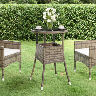 Vidaxl Grey Garden Table 60X75 Cm Tempered Glass And Poly Rattan Garden Tables