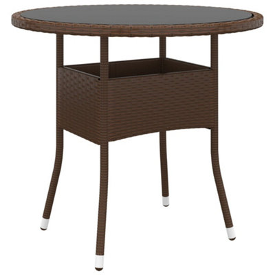 B&Q -  Garden Table 80X75 Cm Tempered Glass And Poly Rattan Brown Garden Tables