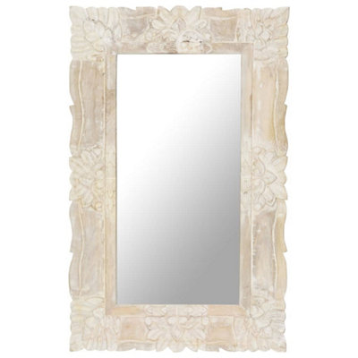 Vidaxl White Mirror 80X50 Cm Solid Mango Wood