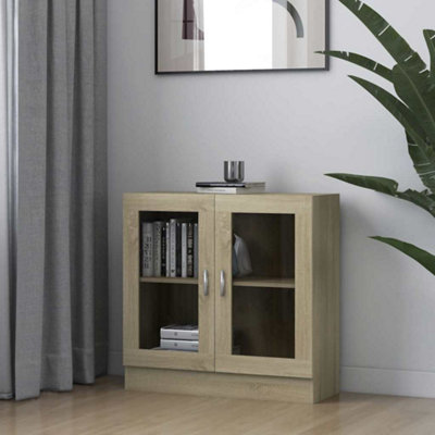 Vidaxl Vitrine Cabinet - Sonoma Oak - 82.5x30.5x80 cm - Engineered Wood, Brown - Image 3