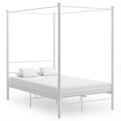 Vidaxl White Bed Frame With Canopy Without Mattress 140X200 Cm Metal