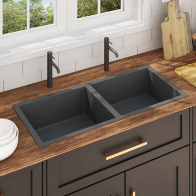 B&Q -  Handmade Kitchen Sink Black Stainless Steel Kitchen Sinks