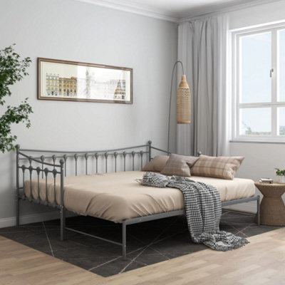 Vidaxl Grey Pull-Out Sofa Bed Frame Without Mattress Metal 90X200 Cm