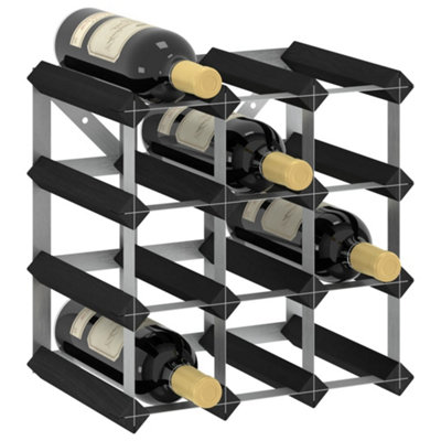Vidaxl Solid Pine Wood Wine Rack For 12 Bottles Black Storage Bottle Holder - Image 3