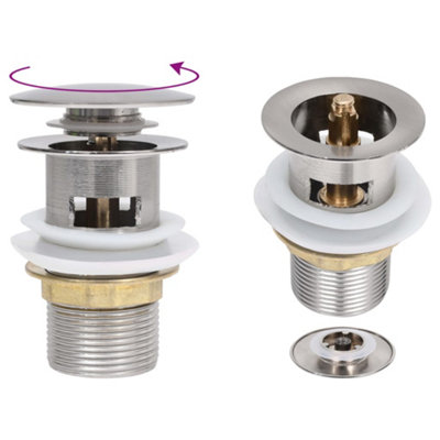 B&Q -  Push Drain With Overflow Function Silver 6.4X6.4X9.1 Cm