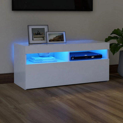 Vidaxl Tv Cabinet With Led Lights White 90X35X40 Cm