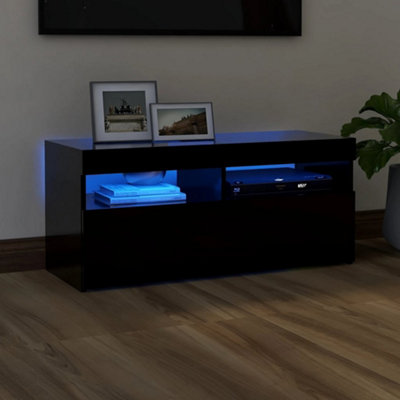 Vidaxl Black Tv Cabinet With Led Lights 90X35x40 Cm Size 5
