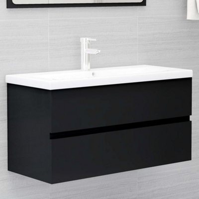 B&Q -  Sink Cabinet Black 90X38.5X45 Cm Engineered Wood