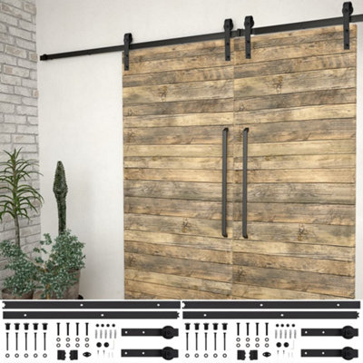 Vidaxl Sliding Door Hardware Kits 2 Pcs 200 Cm Steel Sliding Door Hardwares Black