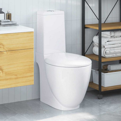 Vidaxl White Wc Ceramic Toilet Bathroom Round Toilet Bottom Water Flow Toilets