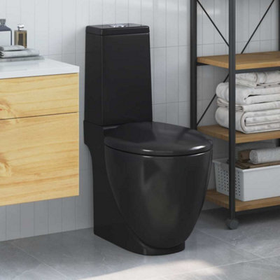 B&Q -  Wc Ceramic Toilet Bathroom Round Toilet Bottom Water Flow Black