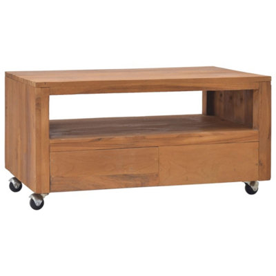 Vidaxl Tv Cabinet With Wheels 80X50X42 Cm Solid Teak Wood