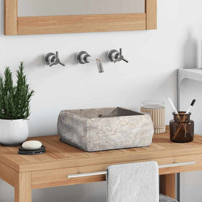 Vidaxl Sink Grey 30X30x13 Cm Marble Natural Stone Basin Washroom Bathroom - Image 2