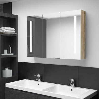 Vidaxl Led Bathroom Mirror Cabinet 89X14X62 Cm Oak from B&Q