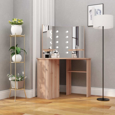 Vidaxl Corner Dressing Table With Led Oak 111X54x141.5 Cm