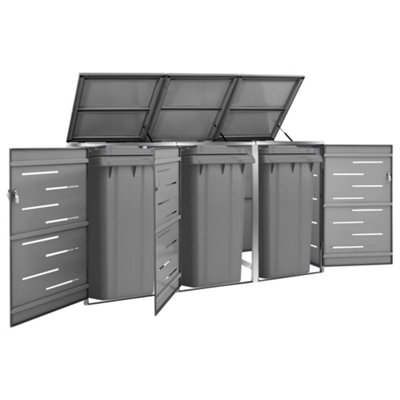B&Q -  Triple Wheelie Bin Shed 207X77.5X112.5 Cm Stainless Steel