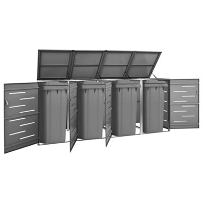 Vidaxl Quadruple Wheelie Bin Shed 276.5X77.5X112.5 Cm Stainless Steel from B&Q
