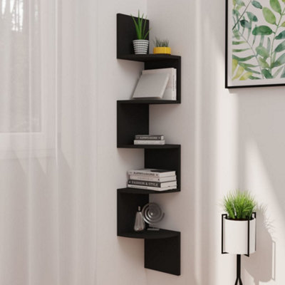 Vidaxl Wall Corner Shelf Black Engineered Wood Hanging Floating Wall Shelf - Image 3