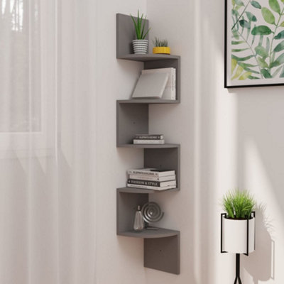B&Q -  Wall Corner Shelf Grey 19X19X123 Cm Engineered Wood